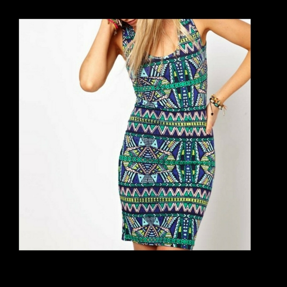 ASOS Tank Bodycon Dress Tribal Aztec Print Size 4 - Picture 4 of 5